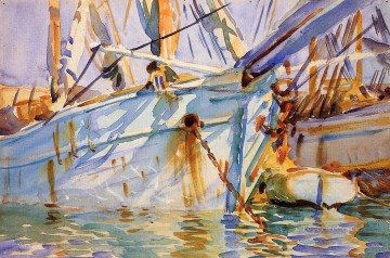 ドックスケープ Painting - レバントの港のボートに乗ったジョン・シンガー・サージェント
